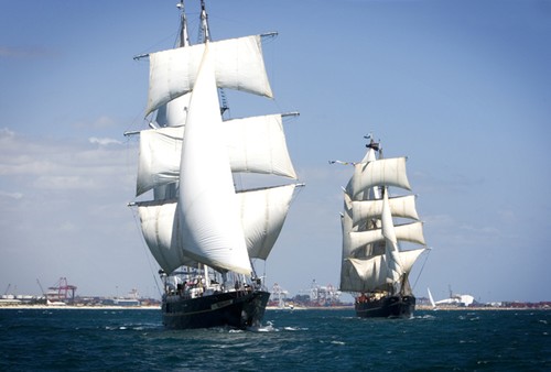 Sail Training Ship Young Endeavour took part in a Tall Ship Regatta, racing the square-rigged ship Leeuwin II for the prestigious Australian Sail Training Association (AUSTA) Billy Can Trophy for 2009.  The ships sailed north along the coast of WA from Fremantle towards Cottesloe, before heading out to sea and then racing to the finish line at North Mole. © SW